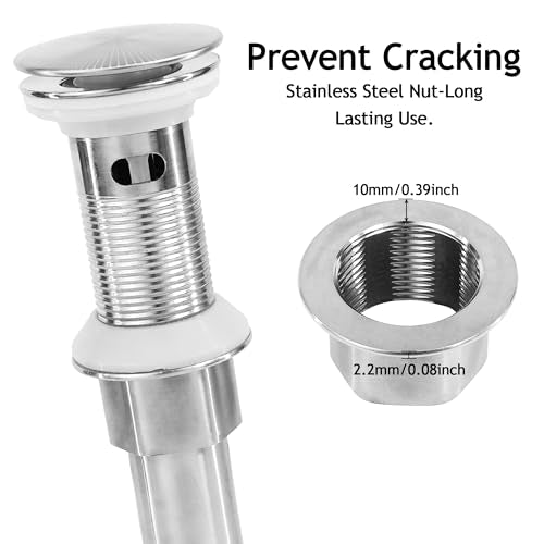 Bathroom Sink Drain,Drain Stopper Bathroom Sink with Overflow,Pop Up Drain Assembly with Detachable Strainer Basket,Built-in Anti-Clogging, Stainless Steel Nut Brushed Nickel - color: Brushed Nickel-big Cap, style: With Overflow