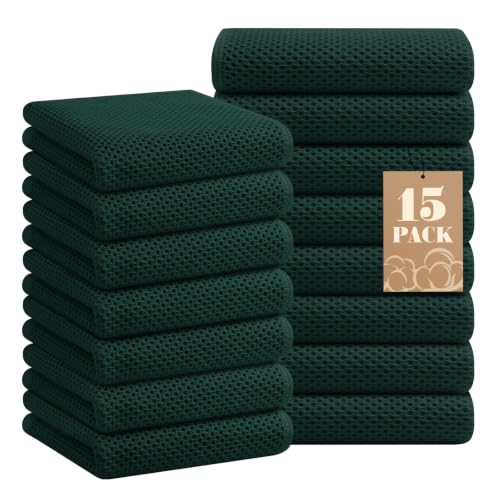 Homaxy 100% Cotton Waffle Weave Kitchen Towels, 15-Pack, Blackish Green | Ultra Soft Absorbent Dish Towels, Quick Drying Cleaning Towels, 13 x 28 Inches - color: Blackish Green, size: 13 x 28 - 15 Pack