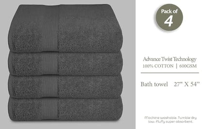 Luxury Bath Towels Set of 4 (27” x 54”) | Towels for Bathroom | Super Soft | Highly Absorbent Towels for Home, Spa, Gym (Grey) - color: Grey
