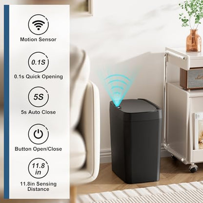 Vanpopubs 2 Pack 2.7 Gal Bathroom Trash Can with Lid, Automatic Trash Can Small Smart Garbage Can Touchless, Slim Motion Sensor Waterproof Plastic Trash Bins for Bedroom Office Kitchen Toilet Black - color: Black