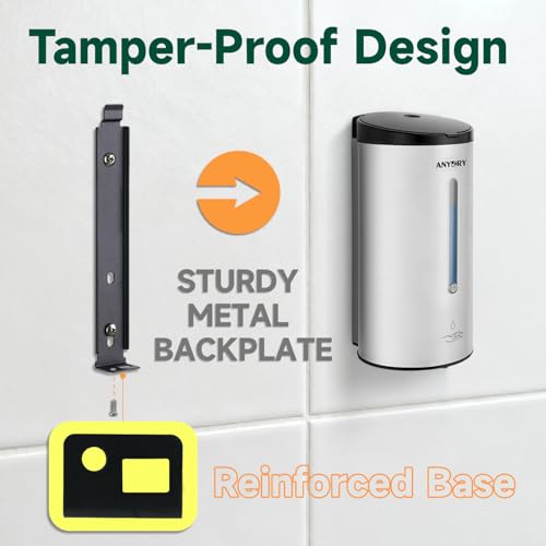 anydry Touchless Automatic Liquid Soap Dispense Wall Mount 25oz Large Capacity Stainless Steel for Commercial (Brushed) - color: Brushed Stainless Steel
