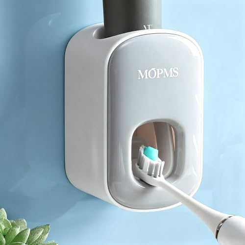 MOPMS Automatic Toothpaste Dispenser Wall Mounted for Kids and Adult 1Pcs | Automatic Toothpaste Squeezer Holder for Bathrooms - color: Light Grey
