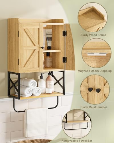 Masupu Bathroom Cabinet Wall Mounted, Wooden Medicine Cupboard with Adjustable Shelves, Space-Saving Wall Storage Unit for Bathroom, Kitchen and Living Room (9" D x 15.35" W x 27.16" H,Countrye Oak) - color: Oak, style: Country