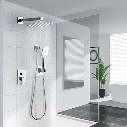 Shower System, Shower Faucet Set Complete Square Rain Shower Combo Set with 8 inch Rainfall Shower Head System Bathroom Wall Mounted 3-Setting Handheld Shower,Chrome - color: Chrome, style: 8 Inch With 3-Setting