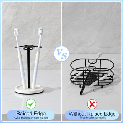 Luxspire Toothbrush Holder Stand, 4 Slots, Matte Black | Stainless Steel Tooth Brush Holder with Diatomaceous Earth Base, Toothbrush Holders for Bathrooms - color: Matte Black