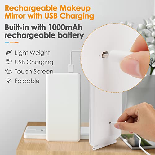 DenCert Rechargeable Travel Makeup Mirror 72 LED Lighted Compact Slim Vanity with Lights 3 Lighting Modes Dimmable Touch Screen (White),(DenCert)