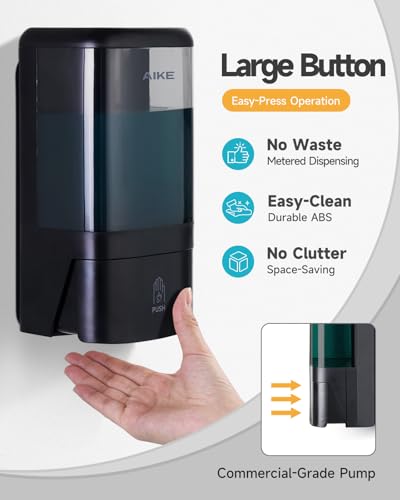 AIKE Wall Mount Foaming Soap Dispenser for Bathrooms,40 oz AK1007F,Black | Screw Wall Mount Install Design for Space-Saving,Transparent Pot with Key and Large Capacity for Commercial Bathroom,AK1007F