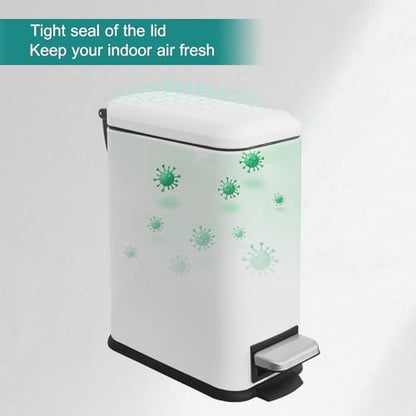 Bathroom Trash Can, Small Trash Can with Lid, White Garbage Gan | 1.3 Gal Trash Can, Stainless Steel, Small Garbage Can with Soft-Close Lid, Removable Inner Bucket, Slim Trashcan for Bathroom - color: White