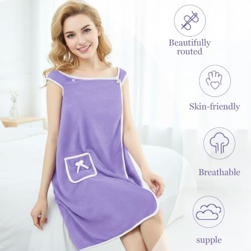 Unisex Bath Towel, Wearable After Bath Towel Set, Wearable Quick Dry Shower Gym Towel(53" x 31", Light Purple) - color: Light Purple, size: S(135X80CM)