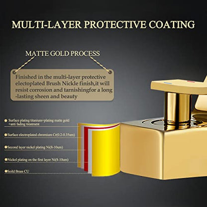 becola Single Hole Bathroom Sink Faucet, Single Handle Hot and Cold Water Mixer Tap, Lavatory Vanity Sink Faucet Including Two US Standard 3/8" Hoses-(Gold) - color: Gold