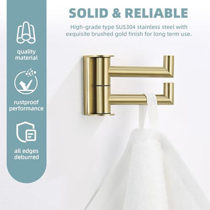 Angle Simple Towel Hook Brushed Gold, Swivel Coat Robe Hook for Bathroom | SUS304 Stainless Steel Hand Face Towel Holder, Rotatable and Foldable Space Saver, Screws Wall Mount - color: Brushed Gold, size: 1 Pack
