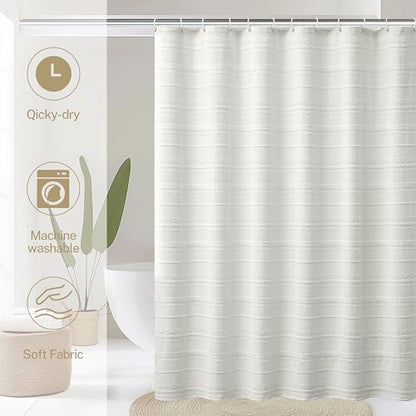 Farmhouse White Shower Curtain Boho, 72 x 72 Cotton Blend Tufted Weave Waffle Stripe Textured Heavy Duty, Fabric Shower Curtain for Bathroom, Hotel - color: White B, size: 72"W x 72"L (Pack of 1)