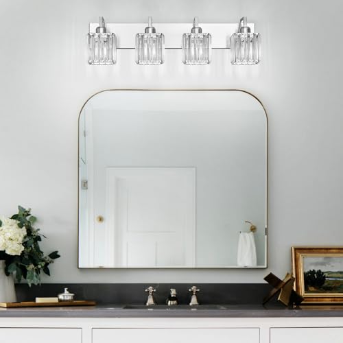Modern Bathroom Vanity Light 4-Lights Brushed Nickel Vanity Light Crystal Wall Light Bathroom Light Fixtures - color: Nickel Crooked, size: 4-light