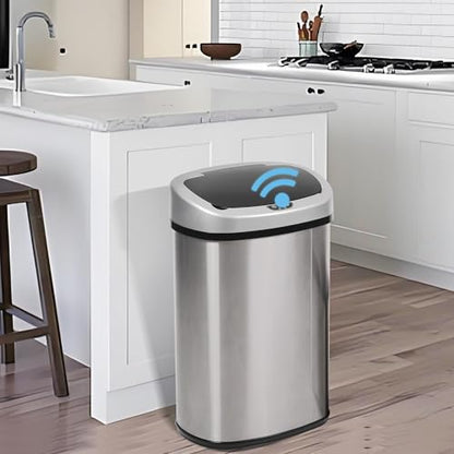 13 Gallon Stainless Steel Trash Can with Lid,Touch Free Automatic Kitchen Trash Can,Fingerprint-Resistant Soft Close Lid Garbage Can, 50L Large Capacity Garbage Can for Kitchen Home Office(Sliver) - color: Sliver