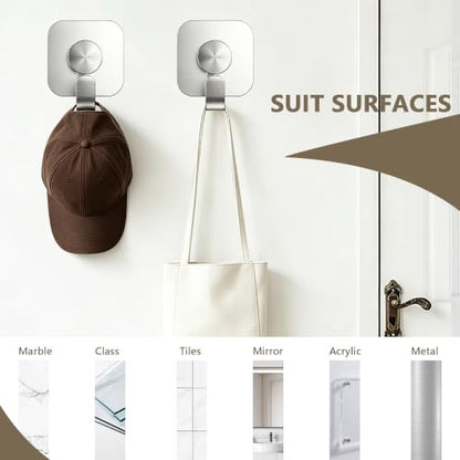 Aikzik 4 Pack Large Heavy Duty Wall Hooks - 26lb Max, Stainless Steel Adhesive Towel Hooks for Hanging Towel, Coat, Robe, Sticky Towel Holder for Wall Mount in Bathroom, Kitchen, Shower, Door - Silver - color: Silver