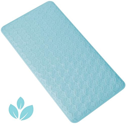 Non-Slip Rubber Bathtub Mat with Suction Cups, 17 × 35 Inch (Blue) | 100% Rubber, Leaf Texture. Vacuum Suction Cups. Soft on Touch. BPA/PVC-Free. Machine Wash. Safe For Bath, Shower, Pet Dogs. - color: Blue, size: 35" x 17" (Rectangular)