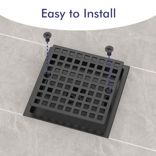 EXF 4 Inch Screw in Square Shower Floor Drain Cover, Stainless Steel Replacement Shower Drain Strainer Hair Catcher Matte Black - color: Black-square