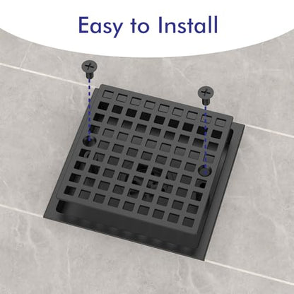 EXF 4 Inch Screw in Square Shower Floor Drain Cover, Stainless Steel Replacement Shower Drain Strainer Hair Catcher Matte Black - color: Black-square