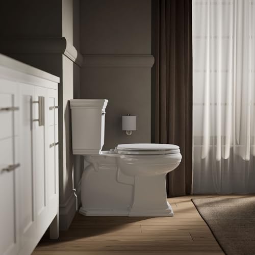 KOHLER 20454-0 Ridgewood Elongated Soft Close Toilet Seat, Quiet Close, Wood Toilet Seat, Home Essentials, White - color: White