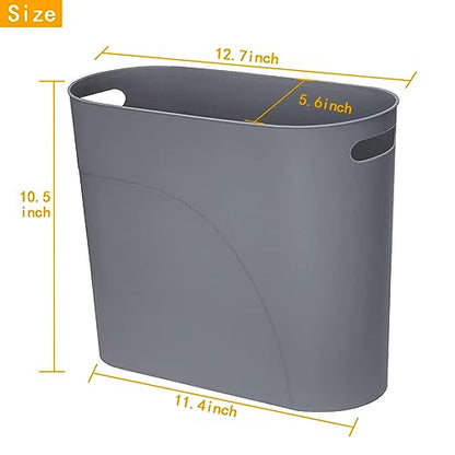 2 Pack Slim Waste Basket 3.2 Gallon/12 L Office Trash Can Narrow Garbage Container Bin with Handles, Small Narrow Trash Can for Office, Home and Narrow Spaces, Grey - color: Grey
