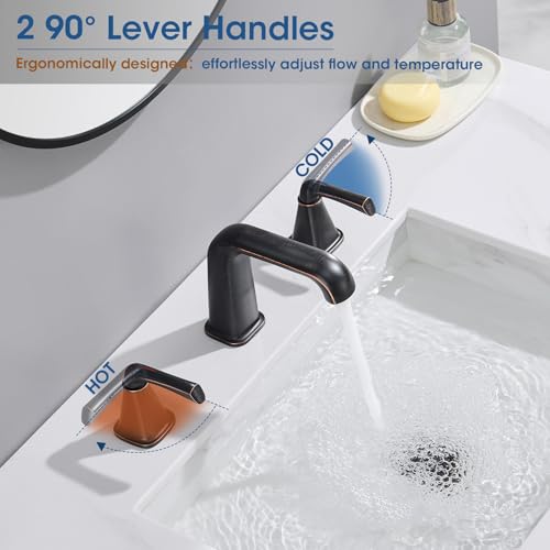 Widespread Bathroom Sink Faucet, Oil-Rubbed Bronze Bathroom Faucet 3 Hole，Brass Vanity Faucet with Pop Up Drain and 2 Supply Lines - color: B-Oil-Rubbed Bronze