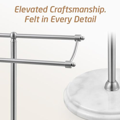 KES Anti Wobble Free Standing Towel Rack with 3X Thick Weighted Marble Base | 2-Tier Towel Rack Stand for Bathroom Floor, Rustproof 18/8 Stainless Steel, Antique Brushed Steel, Anti-Slip Pads Included - color: Brushed Steel