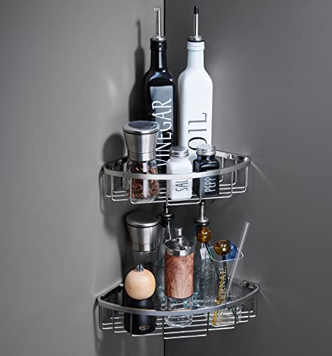 Corner Shower Caddy Organizer, SUS304 Stainless Steel Heavy Duty Rust-Proof Shelf Shampoo Holder, Wall Mounted Storage Rack for Bathroom Kitchen, 2 Packs Polished Chrome - color: 03Chrome, size: 90° Angle 2P