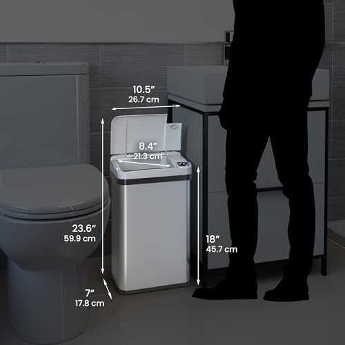 iTouchless 4 Gal Nursery Waste Bin | Touchless Sensor Trash Can | Steel | Wave-Open Lid Needs No Touch | Whisper-Quiet Close | Larger Capacity Means Fewer Takeouts | Scent Cartridge Included Free - color: Silver