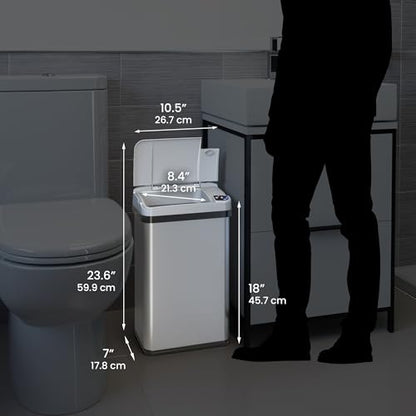 iTouchless 4 Gal Nursery Waste Bin | Touchless Sensor Trash Can | Steel | Wave-Open Lid Needs No Touch | Whisper-Quiet Close | Larger Capacity Means Fewer Takeouts | Scent Cartridge Included Free - color: Silver