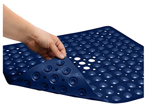 ENKOSI 21 x 21 inch Square Non-Slip Shower Mat – Anti-Slip Shower Mats for Inside Shower – Secure Grip for Shower Stall Floors – Quick-Dry with Drain Holes (21x21 Navy Blue) - color: Navy Blue