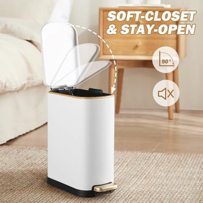 ELPHECO Bathroom Trash Can with Lid 3.5Gal Stainless Steel Step Garbage Can | 13.5 Litre Stainless Steel Pedel Garbage Can with Removable Inner Bucket, Wastebasket Bathroom, Office, Bedroom, Matte White - color: Matte White