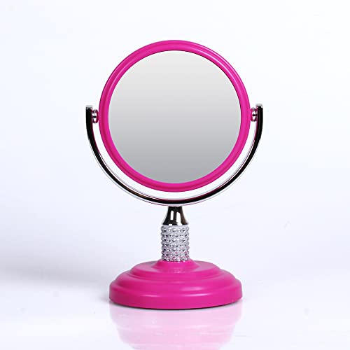 Zahari Home Galvin Double Sided Makeup Mirror with Stand, 1X/3X Magnification, 360 Degree Swirl, 5.60 inch, Pink - color: Pink, size: 5.6"L x 3.8"W
