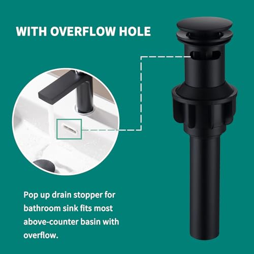 Black Sink Drain with Overflow Pop Up Sink Drain Stopper for Sink Faucet Vessel Vanity Bathroom Sink Drain Strainer with Hair Catcher Anti-Clog Strainer Matte Black, SD30-BK - style: Big Popup Cap-Black