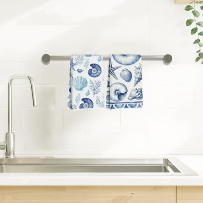 Coastal Beach Waffle Kitchen Towel Soft Absorbent Hand Tea Towels Set of 2 - color: Multi 1572