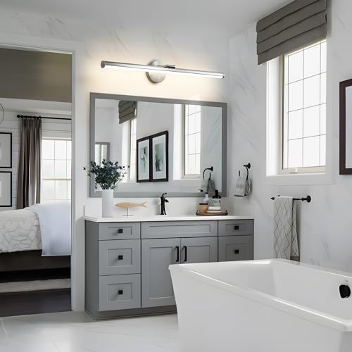 KAISITE Bathroom Light Fixture Over Mirror 30IN Brushed Nickel LED Vanity Light 24W 3000K Dimmable Modern Bathroom Wall Mount Lighting Fixture Rotatable Bath Vanity Light Bar - color: Brushed Nickel, size: 30 Inch