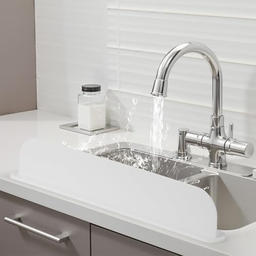 19.3 inch Silicone Sink Splash Guard, Splash Guard for Kitchen Sink Area, Backsplash Protector for Kitchen Countertop & Bathroom Bathtub with Non-Slip Strong Suction, White - color: White