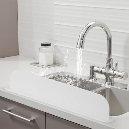 19.3 inch Silicone Sink Splash Guard, Splash Guard for Kitchen Sink Area, Backsplash Protector for Kitchen Countertop & Bathroom Bathtub with Non-Slip Strong Suction, White - color: White