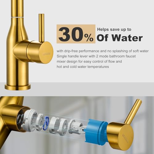 WOWOW Brushed Gold Bar Sink Faucet Single Hole Bar Faucet 1 Handle Small Kithcen Faucet for Wet Bar and RV Sink - color: Brushed Gold