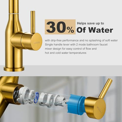 WOWOW Brushed Gold Bar Sink Faucet Single Hole Bar Faucet 1 Handle Small Kithcen Faucet for Wet Bar and RV Sink - color: Brushed Gold