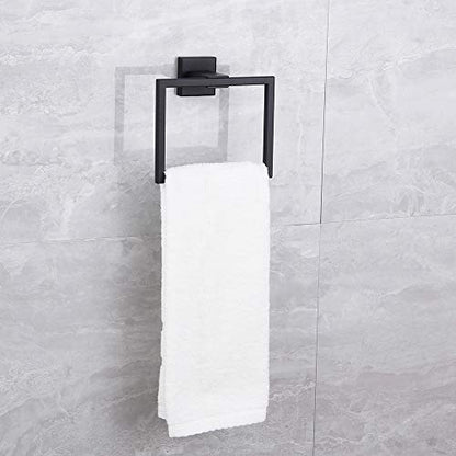 Matte Black Hand Towel Holder for Bathroom SUS 304 Stainless Steel Towel Ring Simple Square Towel Hanger Heavy Duty Hand Towel Racks Wall Mount - color: Black