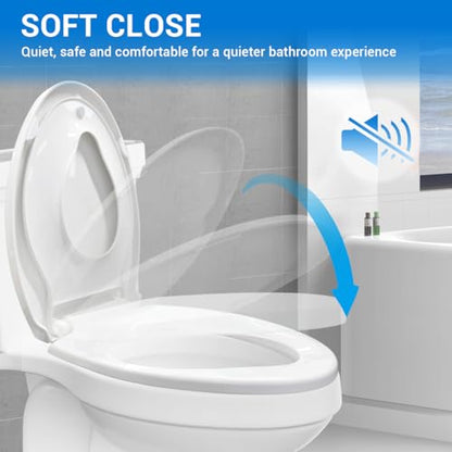 Elongated Toilet Seat with Built-In Toddler Seat 18.5" - Soft Close for Child & Adult, Potty Training Seat, Durable PP Toilet Seat, Easy Installation & Removal, Fits Most Toilet Bowls - size: Elongated Standard 18.5"