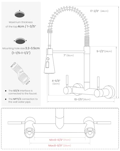 Matte Black Wall Mount Kitchen Sink Faucet 2 Handles, 8 Inch Center Wall Commercial Utility Sink Faucet with Pull Out Sprayer 3 Modes, Stainless Steel - color: 2-Handle-Black, style: Wall Mount