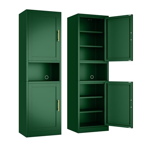 Ckzbx Tall Narrow Storage Cabinet 66.93" H Tall Bathroom Cabinet Metal Pantry Cabinets, 4 Adjustable Shelves for Kitchen, Home Office, Living Room, Dinning Room (20 inches Wide Green) - color: Green, size: 20"W