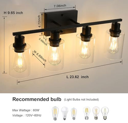Bathroom Vanity Light Fixtures, 4-Light Matte Black Bathroom Lights, Wall Sconces with Clear Glass Shade for Hallway Farmhouse Bedroom Living Room - color: Black 4-Light