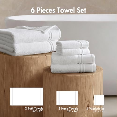 Madison Park Roan Border Cotton Bath Towel Set Absorbent, 6 Piece, White | Microfiber, Soft Pile, Machine Washable, OEKO-TEX Certified, Plush Bathroom Mat, Non Slip TPR Backing - color: White