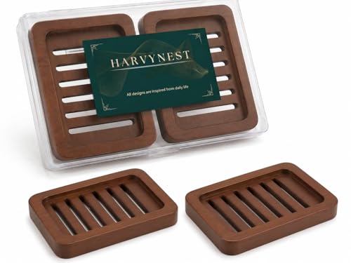 Wooden Soap Dish, Brown Bamboo Self-Draining Bathroom Tray, 2 Pack Slotted Design for Shower, Sink, Kitchen, Bathtub (Black Walnut) - color: Black Walnut