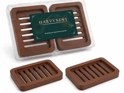 Wooden Soap Dish, Brown Bamboo Self-Draining Bathroom Tray, 2 Pack Slotted Design for Shower, Sink, Kitchen, Bathtub (Black Walnut) - color: Black Walnut