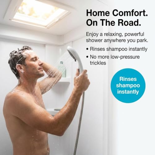 Dura Faucet DF-SA432K-WT RV Handheld Shower Wand Hose Kit (White) | Eco on/off switch pauses flow to save water in tight showers. Fits standard RV shower hoses. - color: White, size: Wand & Hose Kit