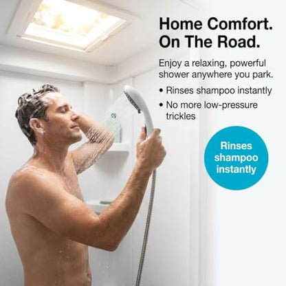 Dura Faucet DF-SA432K-WT RV Handheld Shower Wand Hose Kit (White) | Eco on/off switch pauses flow to save water in tight showers. Fits standard RV shower hoses. - color: White, size: Wand & Hose Kit
