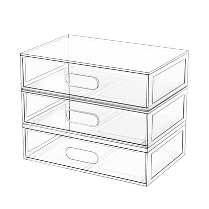 Clear Stackable Makeup Organizer with Drawer, 12''W Acrylic Storage Drawers | Cosmetic Display Case for Vanity Bathroom Countertop Drawers, Beauty Holder for Lipstick Brush Skincare Perfume - size: 3 Tier
